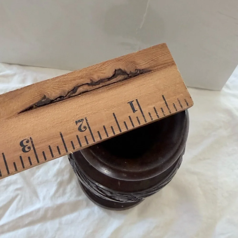 Elegant Brown wood carved Decorative Vase 5.4” high